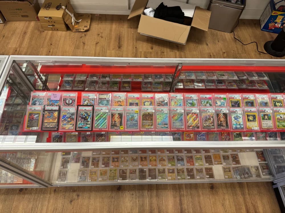 Display case singles and slabs inside Degen Collectibles